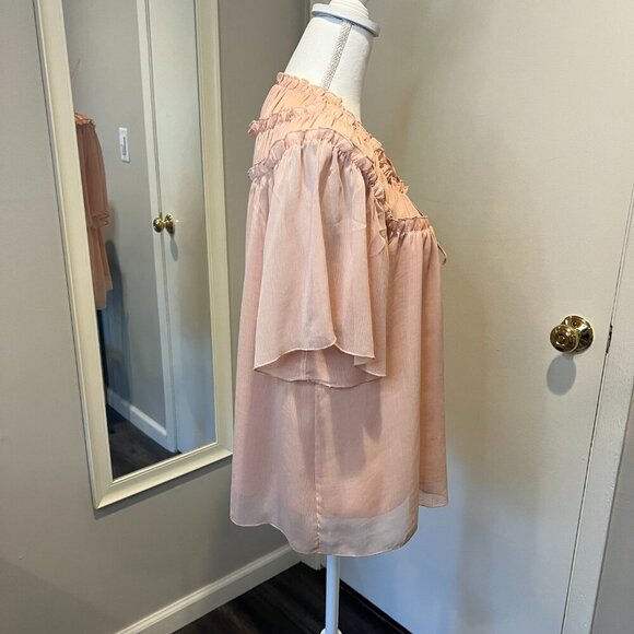 Zara Light Pink Ruffled Short Sleeve Blouse, Size Small - Picture 12 of 16